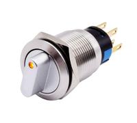 19mm Rotary Push Button Switch Latching 3 Position 2NO 2NC 110-220V IP66 IK09 Stainless Steel with LED Indicator