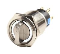 19mm Rotary Push Button Switch, Latching 3 Position 2NO2NC, IP66 IK09 Waterproof, 12-24V Silver Contact Metal Switch for Industrial Equipment CNC Machinery White