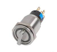 19mm Rotary Selector Switch Latching 2 Way Metal Push Button with LED Indicator for Industrial Control Panel Ship Wiring IP66 Rated Stainless Steel(Blue)