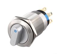 19mm Rotary Switch 3 Position Latching 2NO2NC 12-24V Stainless Steel IP66 L