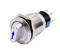 19mm Rotary Switch with Latching Push Button, 1NO1NC Contact Form and LED Indicator, Stainless Steel Build with IP66 Protection for Industrial Use 12 24V (Yellow)