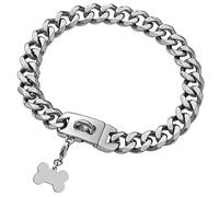 19mm Silver Metal Chain Collar with Secure Buckle Design and ID Tag Pet Collar Stainless Steel Cuban Link Chain Chew Proof Indestructible Choke Collar for Small Medium Large Dogs