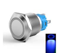 19mm Stainless Steel Momentary Push Button Switch with Ring LED Indicator, IP66/IK09 Rated, 110-220V, 4A, 1NO 1NC, for Industrial Control Panels and Outdoor Equipment(Blue)