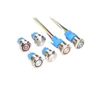 19mm waterproof metal button switch instant lock power start round small button 3V 5V 6V 12V 24V 220V with connector 150MM line(Blue symbol)