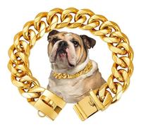 19mm Wide Gold Dog Chain Collar with Buckle,18K Gold Plated,Heavy Duty Strong Stainless Steel Metal Pet Solid Cuban Links Collars for Dogs(40cm)