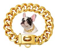 19mm Wide Gold Dog Chain Collar with Steel Buckle, Heavy Duty Walking Metal Chains Collar, 18K Gold Plated Solid Cuban Links Strong Chew Proof for Dogs (26 inch)