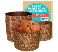 19oz Large Panettone Paper Mold | 12 Pack | Kulich, Paska Easter Bread Forms - Brown Non-Stick Baking Molds
