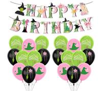 19Pcs Cute Witch Birthday Decorations, 1Pcs Happy Birthday Banner and 18Pcs Balloons, Pink&Green Party Latex Balloons For Kids Girls Party Decoration Supplies
