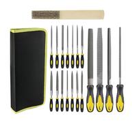 19pcs File Set - Metal File Kit with Handle includes 4pcs Large Files & 14pcs Small Needle Files & a Cleaning Brush, Flat/Half-Round/Round/Triangle File for Woodwork Metalwork