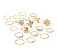 19Pcs Gold Stackable Knuckle Joint Rings Set Women Western Style Cowhat Cactus Sunflower Ox Animal Head Statement Finger Jewelry Adjustable Stacked Torquoise Beaded Thin Wave Tiny Heart Rings Stuffs