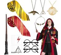 19pcs Harry Costume Accessories Set, Wizard Fancy Dress Set with Magic Wand Harry Glasses Necklace Tie Stickers Wizard Cosplay Outfit for Kids Adults World Book Day Carnival Party