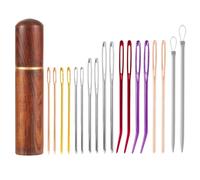 19pcs Large Eye Sewing Needles Kit, Colorful Big Eye Blunt Embroidery Needles Steel Bent Tapestry Wool Darning Hand Knitting Yarn Needle with Wooden Case for Quilting Crochet Weaving Beading Project
