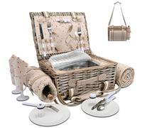 19Pcs Picnic Basket for 2 with Insulated Liner and Waterproof Picnic Blanket Wine Pouch, Large Wicker Picnic Hamper for Camping,Outdoor,Valentine for Couples,Cherry Red