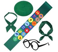 19Pcs Scout Costume Set for Women Men with Morale Badges Patches Green Beret Scarf Sash and Bowtie Scouts Outfit Accessories for Halloween Party Role Play
