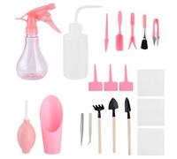 19Pcs/Set Succulent Plants Tool Transplanting Gardening Tools for Bonsai Indoors Small Plants (Pink)