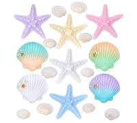 19PCS Shells Starfish Cake Decor Under the Sea Ocean Cake Decorations Under the Sea Cake Toppers Shells Beach Cake Decorations for Sea Ocean Beach Theme Birthday Wedding Party Supplies (Colorful)