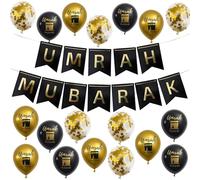 19Pcs Umrah Mubarak Decorations, Ramadan Decorations for Home, Ramadan Mubarak Banner Suitable for Home and Party Decoration