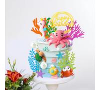19PCS Under the Sea Ocean Birthday Cake Decorations Sea Ocean Fishing Party Favor Supplies for Sea Ocean Theme Baby Shower Birthday Party