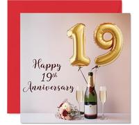 19th Anniversary Card for Women Men - Balloons & Bottle of Bubbly - Happy 19 Year Anniversary Card for Boyfriend Girlfriend Partner Wife, 145mm Wedding Anniversaries Greeting Cards
