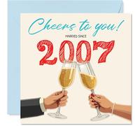 18th Anniversary Card for Women Men - Cheers! Married Since 2007 - Happy 18 Year Anniversary Card for Husband Girlfriend Companion Boyfriend, 145mm Wedding Anniversaries Greeting Cards