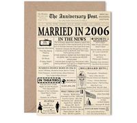 19th Anniversary Card for Women Men - Newspaper Married in 2006 - Happy 19 Year Wedding Anniversary Card for Companion Partner Husband Wife, 5x7 Inch Anniversaries Greeting Cards