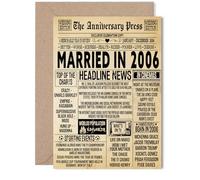 19th Anniversary Card for Women Men - Vintage Newspaper Married in 2006 - Happy 19 Year Wedding Anniversary Card for Companion Wife Partner Husband, 5x7 Inch Anniversaries Greeting Cards