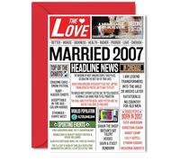 19th Anniversary Cards for Men Women - Married 2007 Newspaper - 19 Wedding Anniversary Card for Husband Wife Brother Sister Aunt Uncle Vintage Retro 2007, 5x7 Inch Greeting Cards