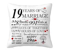 19th Anniversary Cushion Cover Gift for Him Her, 19 Years Anniversary Wedding Gifts Decorations for Couple Boyfriend Girlfriend Men Women Husband Wife, 19 Years of Marriage Pillow Case 45x45cm