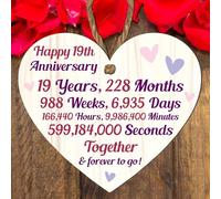 19th Anniversary Wooden Heart Plaque - Personalised Keepsake Gift for Grandparents, Parents, Him or Her - Rustic Charm, 10cm x 9cm (19th Anniversary)