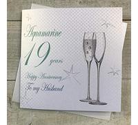 19th Aquamarine Wedding Anniversary-To my Husband Handmade Card - Champagne Flutes - by WHITE COTTON CARDS BD119-H