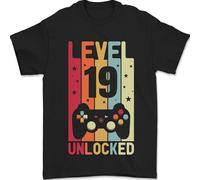 19th Birthday 19 Year Old Level Up Gaming Mens T-Shirt 100% Cotton Black M