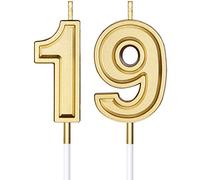 19th Birthday Candles Cake Numeral Candles Happy Birthday Cake Candles Topper Decoration for Birthday Wedding Anniversary Celebration Favor, Gold