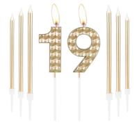 19th Birthday Candles, Champagne Gold Number 19 Cake Topper for Girls Boys Women Men - Party Decorations for Anniversary and Wedding