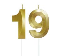 19th Birthday Candles for Cake - Gold Number Candle - Birthday Cake Topper for 19 Years Old Celebration - Anniversary Wedding Party Supplies Decorations