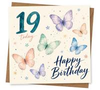19th Birthday Card, 19th Birthday Card for Her, Butterfly Design with 'Happy Birthday' and '19 Today' Greeting
