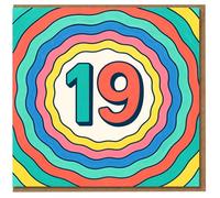 19th Birthday Card - Bold Retro Rainbow Waves with Big Number 19 - Colourful Milestone Design for Nineteen