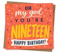 19th Birthday Card for Girl, Oh My God You’re Nineteen | Bold coral confetti with the cheeky message “Oh my god you’re nineteen” for a fun 19th birthday card.