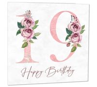 19th Birthday Card for Girls - Floral 19th Birthday Cards for 19th year old Daughter girl nineteen, nineteenth Granddaughter Sister Niece cousin
