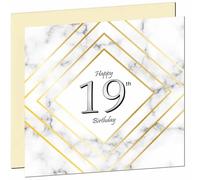 19th Birthday Card for Men Women - White Marble Gold - Birthday Cards for 19 year old Man nineteen, nineteenth Son Friend Nephew Cousin Brother Dad Uncle Sister Niece Grandson