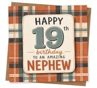 19th Birthday Card for Nephew, Happy 19th Birthday to an Amazing Nephew, Plaid Design