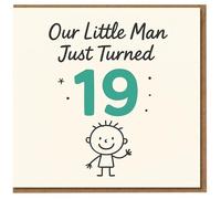 19th Birthday Card for Son from Parents - Our Little Man Just Turned 19, Cute Stick Figure Boy Illustration