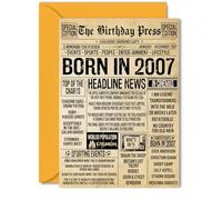 18th Birthday Card for Women Men - Bday Press Newspaper 2007 - Happy 18 Birthday Cards for Colleague Daughter Uncle Son Cousin Brother, 5x7 Inch Bday Greeting Cards