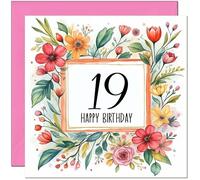 19th Birthday Card for Women - Any Age - Floral Birthday Card for 19 Year old teenage Girls Daughter Granddaughter Sister Kids nineteen, nineteenth Niece cousin