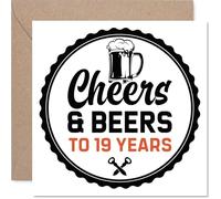 19th Birthday Cards for Men - Cheers & Beers - Happy Birthday Card for 19 Year Old Man Cousin Grandson Nephew Colleague, 145mm Bday Greeting Cards