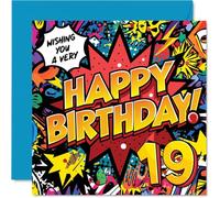 19th Birthday Cards for Men Women - Comic Book Pow! - Happy Birthday Card for 19 Year Old Man Woman Grandson Friend Brother Granddaughter, 145mm Bday Greeting Cards