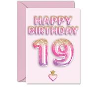 19th Birthday Cards for Men Women - Pink & Purple Glitter Balloons - Happy Birthday Card for 19 Year Old Man Woman Uncle Cousin Daughter Niece, A5 Bday Greeting Cards
