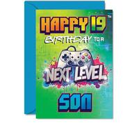 19th Birthday Cards For Son - Next Level - Happy Birthday Card for 19 Year Old Man Nephew Uncle Grandson Cousin, A5 Bday Greeting Cards