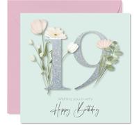 19th Birthday Cards for Women - Fancy Floral Flowers - Happy Birthday Card for 19 Year Old Woman Auntie Friend Daughter Colleague, 145mm Bday Greeting Cards