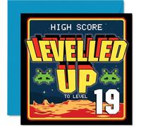 19th Birthday Cards for Women Men - Leveled UP - Happy Birthday Card for 19 Year Old Woman Man Uncle Cousin Daughter Niece, 145mm Bday Greeting Cards