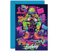 19th Birthday Cards for Women Men - Video Gamer Game - Happy 19 Birthday Card for Son Daughter Brother Sister Friend, A5 Nineteen Nineteenth Bday Greeting Cards